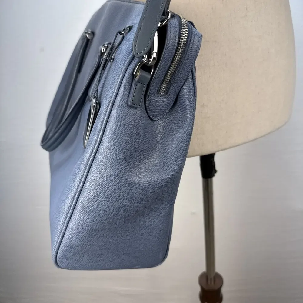 Tumi Sinclair Elaine Commuter‎ Brief Tote Bag Cornflower Blue Leather Crossbody